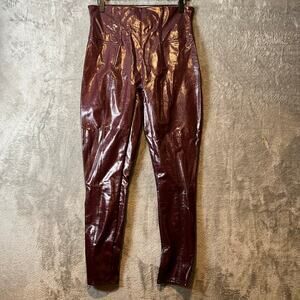 SPANX‎ Faux Patent Leather Leggings in Ruby Size Large Tummy Control